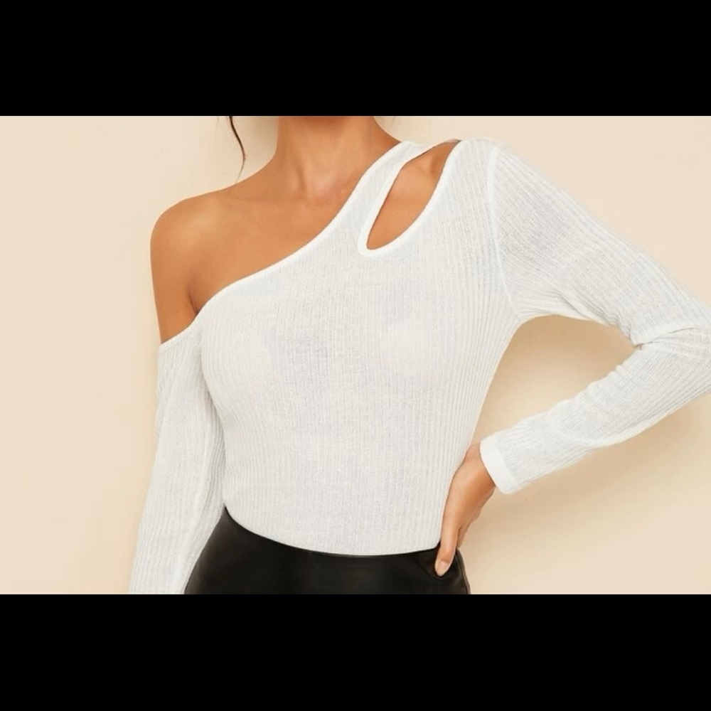 Shein Solid Asymmetrical Neck Form Fitting Knit Top